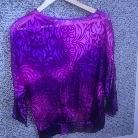 Purple Patterned Women's Top - Elegant Sheer Blouse - Picture 6 of 6